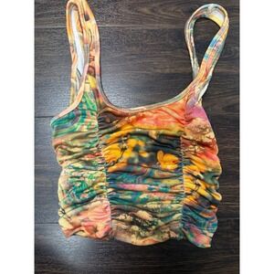 Urban Outfitters Ruched Floral Mesh Tank Top - XS - Y2K Fairycore